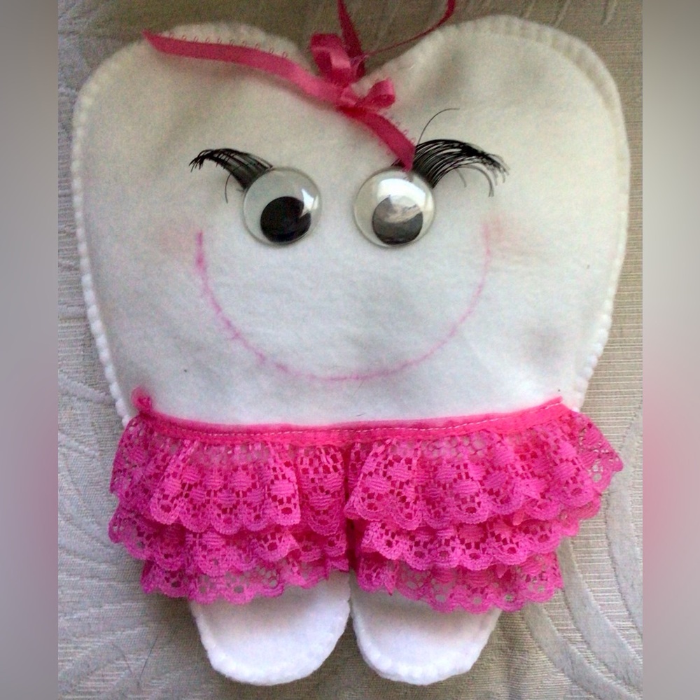 Hand Made Pink and White Stuffed Tooth Fairy Pillow